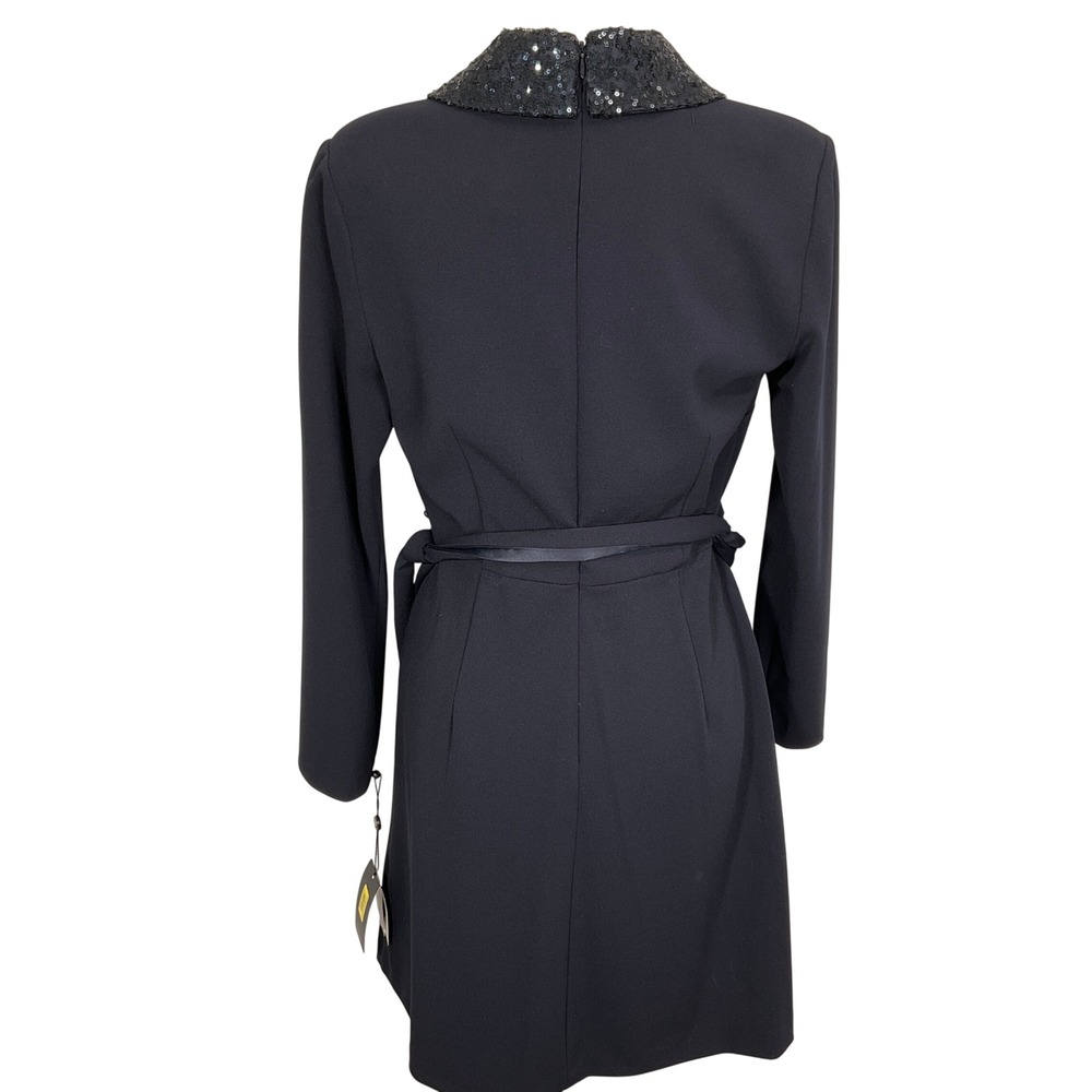 Adrianna Papell Tuxedo Dress Womens 6 Midnight Navy Sequin Luxury Formal Wrap - Picture 4 of 14